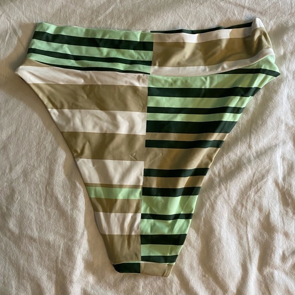 NWT Striped Multi Color High Cut Cheeky Bikini Sz Large - Picture 2 of 6